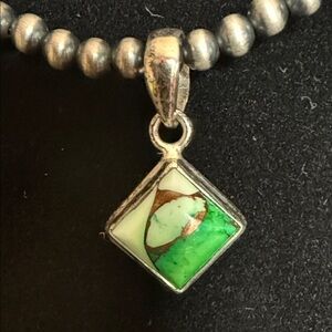 Peacock Dahlia Green and Sterling Silver Pendant